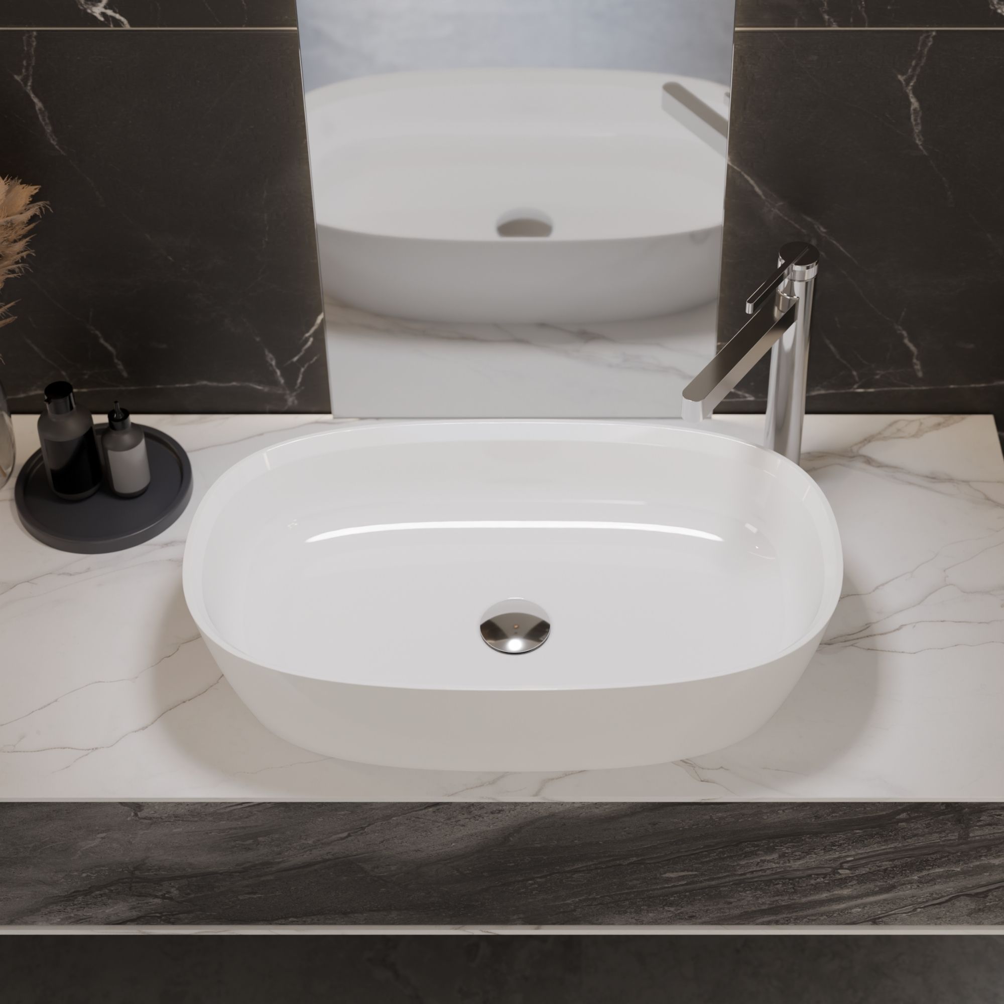 Umywalka LINA WIDE aranżacja biały korek